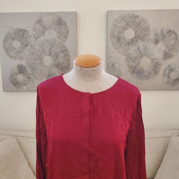 HUGO BOSS| 'Burana' Stretch Silk Blouse - size 10 in Dark Red - Picture 7 of 14